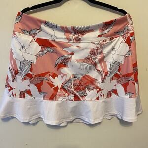 New PGATour Skort Women XL Pink RedWhite Floral Golf Active Ruffle Pocket Sports